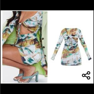Pretty Little Thing Printed Cut Out Bodycon Dress SIZE 4